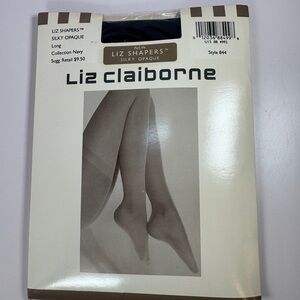 Liz Claiborne Liz Shapers Silky Opaque Pantyhose Tights Size Long Navy Color 844